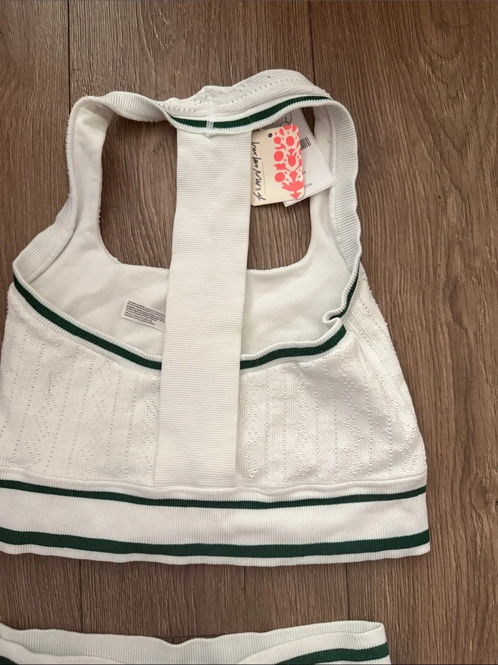 Free People- Matching Set - White Tennis Set with Green Stripe Accents